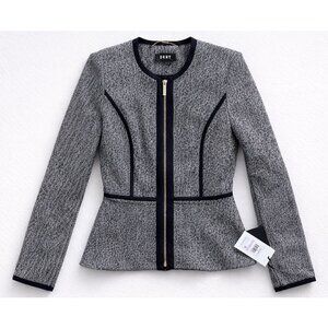 NWT DKNY Peplum Suit Blazer Jacket Women SZ 6 Black/White Full Zip